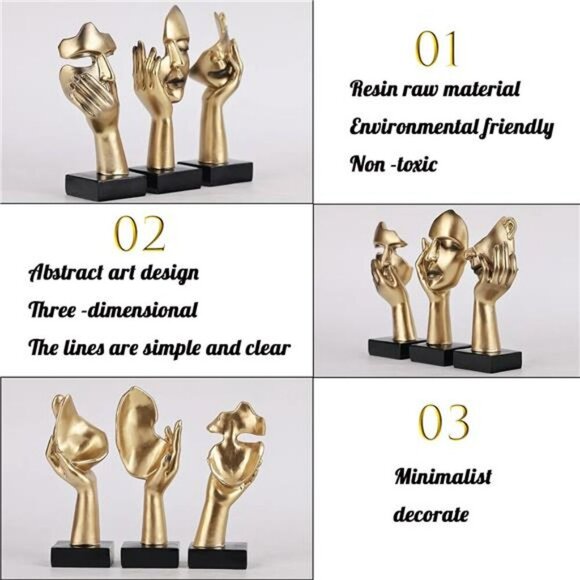 Abstract Gold Black Thinker Statues Modern Shelf Decor Home Office Sculpture - Picture 5 of 7